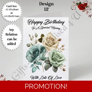 A5 or A4 Personalised Greeting Card - Flowers - Happy Birthday - Any Relation - D.12