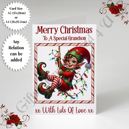 A5 or A4 Personalised Card - Merry Christmas - Elf - Any Relation - D.12 A5 or A4 Personalised Card - Merry Christmas - Elf - Any Relation - D.12