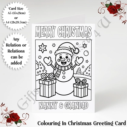 A5 or A4 Personalised Card - Colouring In - Merry Christmas - Any Relations - D.12