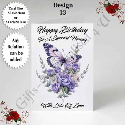 A5 or A4 Personalised Greeting Card - Flowers - Happy Birthday - Any Relation - D.13 A5 or A4 Personalised Greeting Card - Flowers - Happy Birthday - Any Relation - D.13