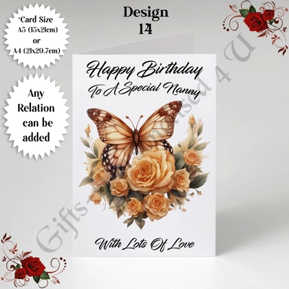 A5 or A4 Personalised Greeting Card - Flowers - Happy Birthday - Any Relation - D.14 A5 or A4 Personalised Greeting Card - Flowers - Happy Birthday - Any Relation - D.14