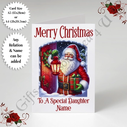 A5 or A4 Personalised Card - Happy Christmas - Santa - Any Relation & Name - D.14 A5 or A4 Personalised Card - Happy Christmas - Santa - Any Relation & Name - D.14
