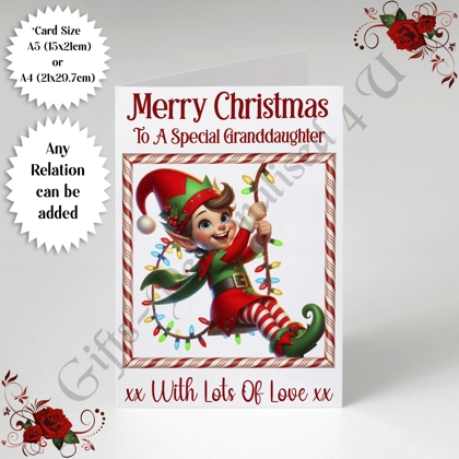 A5 or A4 Personalised Card - Merry Christmas - Elf - Any Relation - D.14 A5 or A4 Personalised Card - Merry Christmas - Elf - Any Relation - D.14