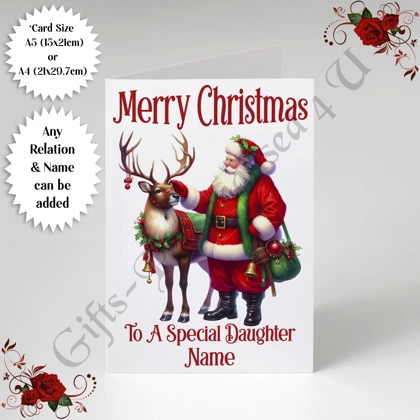 A5 or A4 Personalised Card - Happy Christmas - Santa - Any Relation & Name - D.15 A5 or A4 Personalised Card - Happy Christmas - Santa - Any Relation & Name - D.15