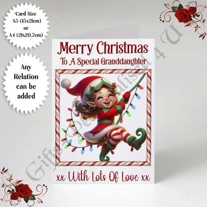 A5 or A4 Personalised Card - Merry Christmas - Elf - Any Relation - D.15 A5 or A4 Personalised Card - Merry Christmas - Elf - Any Relation - D.15