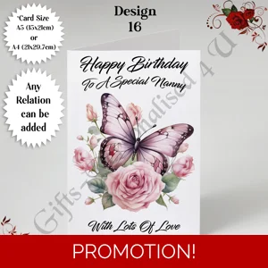 A5 or A4 Personalised Greeting Card - Flowers - Happy Birthday - Any Relation - D.16