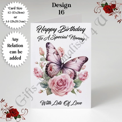 A5 or A4 Personalised Greeting Card - Flowers - Happy Birthday - Any Relation - D.16 A5 or A4 Personalised Greeting Card - Flowers - Happy Birthday - Any Relation - D.16