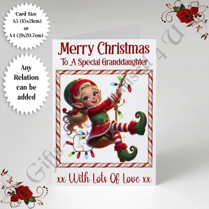 A5 or A4 Personalised Card - Merry Christmas - Elf - Any Relation - D.16 A5 or A4 Personalised Card - Merry Christmas - Elf - Any Relation - D.16