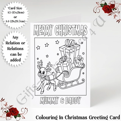 A5 or A4 Personalised Card - Colouring In - Merry Christmas - Any Relations - D.16