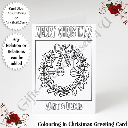 A5 or A4 Personalised Card - Colouring In - Merry Christmas - Any Relations - D.18