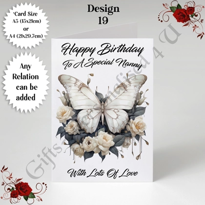 A5 or A4 Personalised Greeting Card - Flowers - Happy Birthday - Any Relation - D.19 A5 or A4 Personalised Greeting Card - Flowers - Happy Birthday - Any Relation - D.19