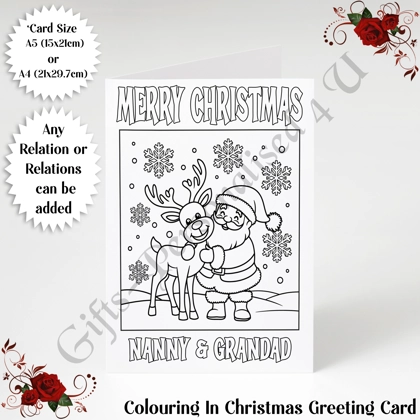 A5 or A4 Personalised Card - Colouring In - Merry Christmas - Any Relations - D.19