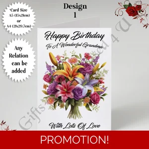 A5 or A4 Personalised Greeting Card - Flowers - Happy Birthday - Any Relation - D.1