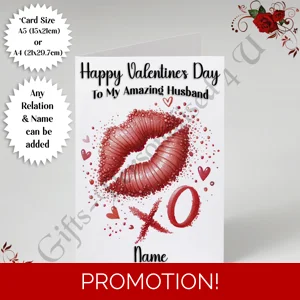 A5 or A4 Personalised Card - Happy Valentine's Day - Kisses - Any Relation & Name - D.1