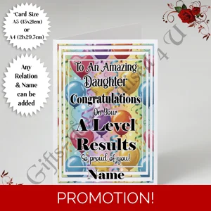A5 or A4 Personalised Greeting Card - A Level Results - Relation & Name - D.1