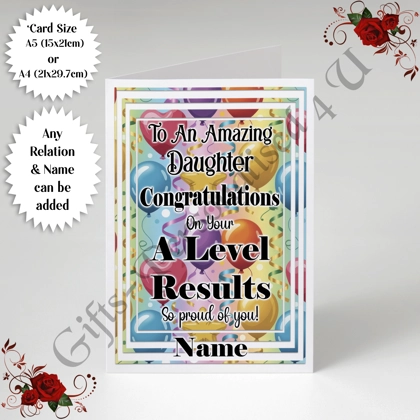 A5 or A4 Personalised Greeting Card - A Level Results - Relation & Name - D.1 A5 or A4 Personalised Greeting Card - A Level Results - Relation & Name - D.1