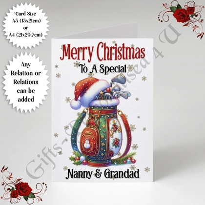 A5 or A4 Personalised Card - Merry Christmas - Golf - Any Relations - D.1