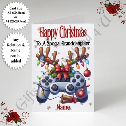 A5 or A4 Personalised Card - Happy Christmas - Gamer Gaming - Any Relation & Name - D.1 A5 or A4 Personalised Card - Happy Christmas - Gamer Gaming - Any Relation & Name - D.1