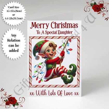 A5 or A4 Personalised Card - Merry Christmas - Elf - Any Relation - D.1 A5 or A4 Personalised Card - Merry Christmas - Elf - Any Relation - D.1