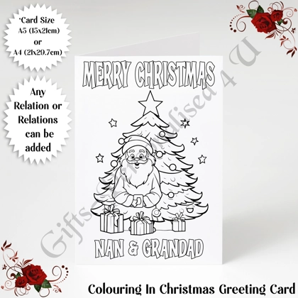 A5 or A4 Personalised Card - Colouring In - Merry Christmas - Any Relations - D.1