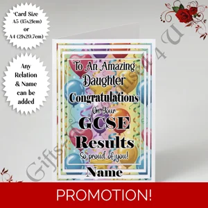 A5 or A4 Personalised Greeting Card - GCSE Results - Relation & Name - D.1