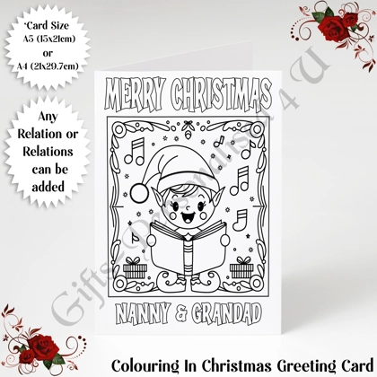A5 or A4 Personalised Card - Colouring In - Merry Christmas - Any Relations - D.20