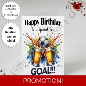 A5 or A4 Personalised Greeting Card - Happy Birthday - Football - Any Relation - D.24