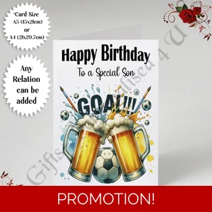 A5 or A4 Personalised Greeting Card - Happy Birthday - Football - Any Relation - D.25