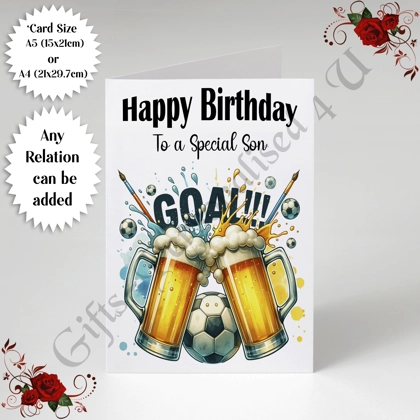 A5 or A4 Personalised Greeting Card - Happy Birthday - Football - Any Relation - D.25 A5 or A4 Personalised Greeting Card - Happy Birthday - Football - Any Relation - D.25