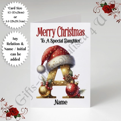 A5 or A4 Personalised Card - Merry Christmas - Any Relation - Name - Initial - D.25 A5 or A4 Personalised Card - Merry Christmas - Any Relation - Name - Initial - D.25