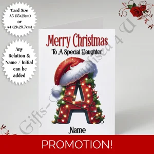 A5 or A4 Personalised Card - Merry Christmas - Any Relation - Name - Initial - D.28
