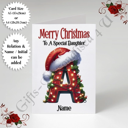 A5 or A4 Personalised Card - Merry Christmas - Any Relation - Name - Initial - D.28 A5 or A4 Personalised Card - Merry Christmas - Any Relation - Name - Initial - D.28