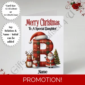 A5 or A4 Personalised Card - Merry Christmas - Any Relation - Name - Initial - D.29