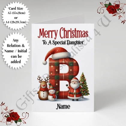 A5 or A4 Personalised Card - Merry Christmas - Any Relation - Name - Initial - D.29 A5 or A4 Personalised Card - Merry Christmas - Any Relation - Name - Initial - D.29
