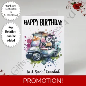 A5 or A4 Personalised Greeting Card - Happy Birthday - Golf - Any Relation - D.2