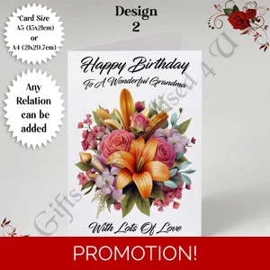A5 or A4 Personalised Greeting Card - Flowers - Happy Birthday - Any Relation - D.2