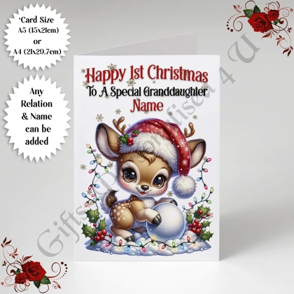 A5 or A4 Personalised Card - Baby - Happy 1st Christmas - Any Relation & Name - D.2 A5 or A4 Personalised Card - Baby - Happy 1st Christmas - Any Relation & Name - D.2