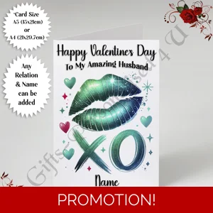 A5 or A4 Personalised Card - Happy Valentine's Day - Kisses - Any Relation & Name - D.2