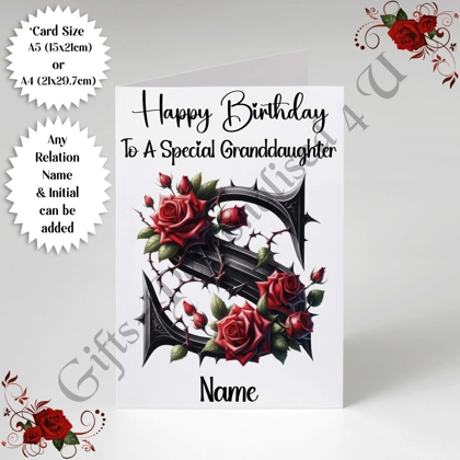 A5 or A4 Personalised Greeting Card - Happy Birthday - Floral - Relation / Name / Initial - D.2 A5 or A4 Personalised Greeting Card - Happy Birthday - Floral - Relation / Name / Initial - D.2