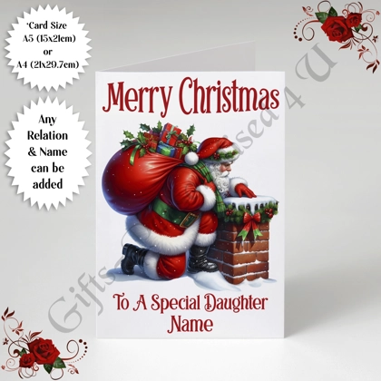 A5 or A4 Personalised Card - Happy Christmas - Santa - Any Relation & Name - D.2 A5 or A4 Personalised Card - Happy Christmas - Santa - Any Relation & Name - D.2