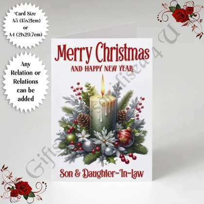 A5 or A4 Personalised Card - Merry Christmas - Candle - Any Relations - D.2 A5 or A4 Personalised Card - Merry Christmas - Candle - Any Relations - D.2