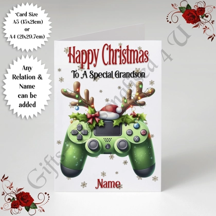 A5 or A4 Personalised Card - Happy Christmas - Gamer Gaming - Any Relation & Name - D.2 A5 or A4 Personalised Card - Happy Christmas - Gamer Gaming - Any Relation & Name - D.2