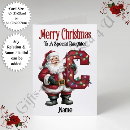 A5 or A4 Personalised Card - Merry Christmas - Any Relation - Name - Initial - D.33 A5 or A4 Personalised Card - Merry Christmas - Any Relation - Name - Initial - D.33