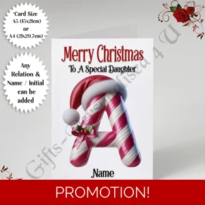 A5 or A4 Personalised Card - Merry Christmas - Any Relation - Name - Initial - D.36