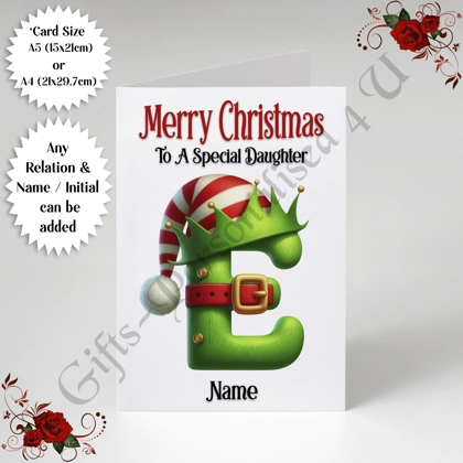 A5 or A4 Personalised Card - Merry Christmas - Any Relation - Name - Initial - D.38
