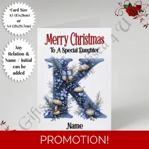 A5 or A4 Personalised Card - Merry Christmas - Any Relation - Name - Initial - D.39