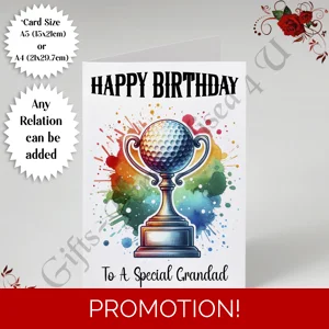 A5 or A4 Personalised Greeting Card - Happy Birthday - Golf - Any Relation - D.3
