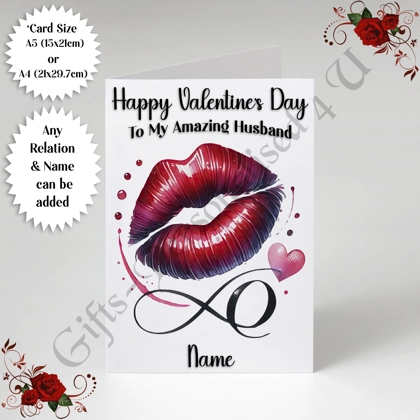 A5 or A4 Personalised Card - Happy Valentine's Day - Kisses - Any Relation & Name - D.3 A5 or A4 Personalised Card - Happy Valentine's Day - Kisses - Any Relation & Name - D.3