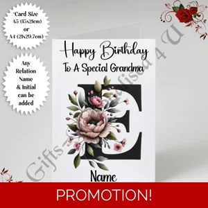 A5 or A4 Personalised Greeting Card - Happy Birthday - Floral - Relation / Name / Initial - D.3