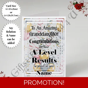 A5 or A4 Personalised Greeting Card - A Level Results - Relation & Name - D.3